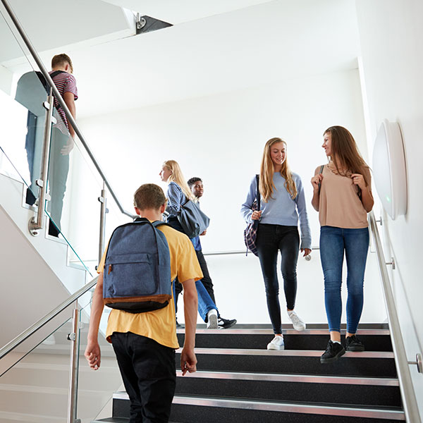 High school students walking in hallway