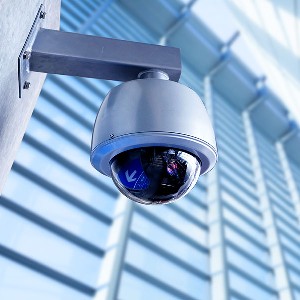 Security camera inside bright building