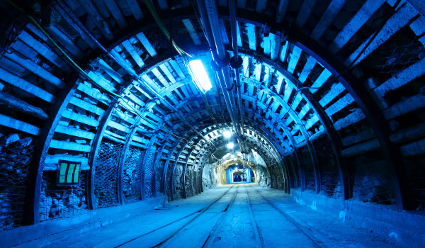 Mining tunnel with bright lights