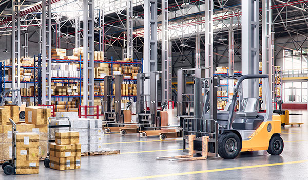 Inventory warehouse with forklift
