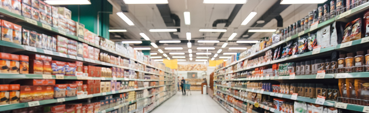 Grocery store lights with blurred background